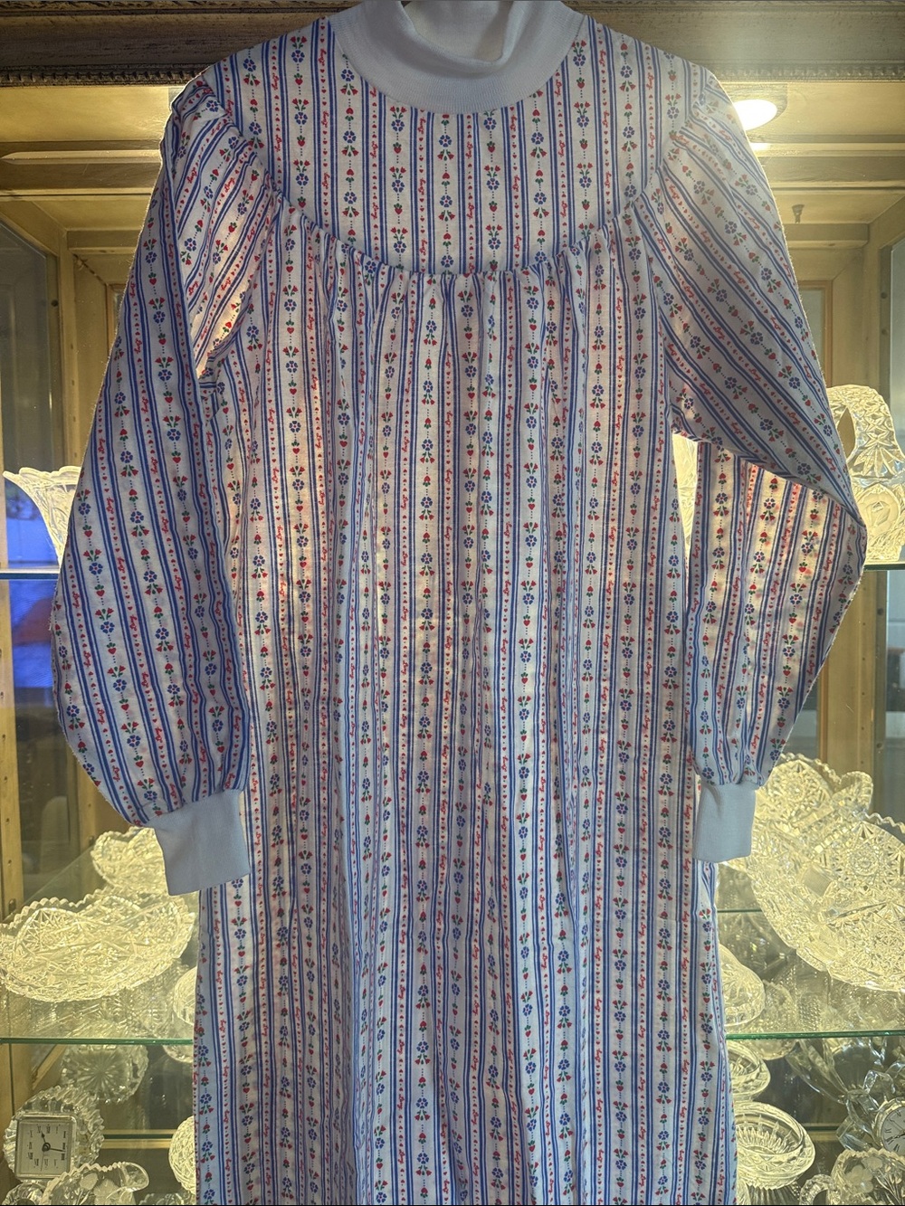 VTG Lanz of Salzburg Nightgown Floral Stripe Flannel Tyrolean USA Cottagecore